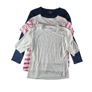 Bundle Women's Medium Pendleton Kim‎ Rogers Lands' End 3 Tops White Pink Blue